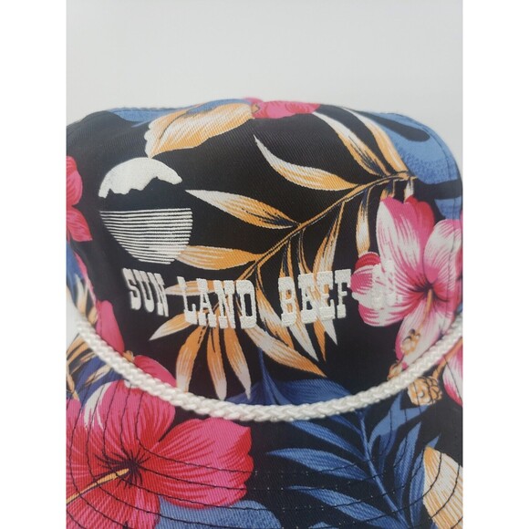 San Sun Vintage Sun Land Beef Co Hawaiian Print Snapback Hat Braided Cord NOS - Picture 2 of 14